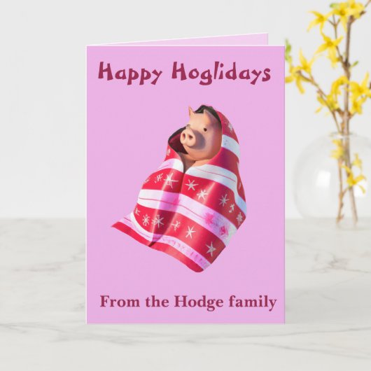 Pigs In Blankets A Cute Piglet Wrapped In A Throw  カード (黄色い花)