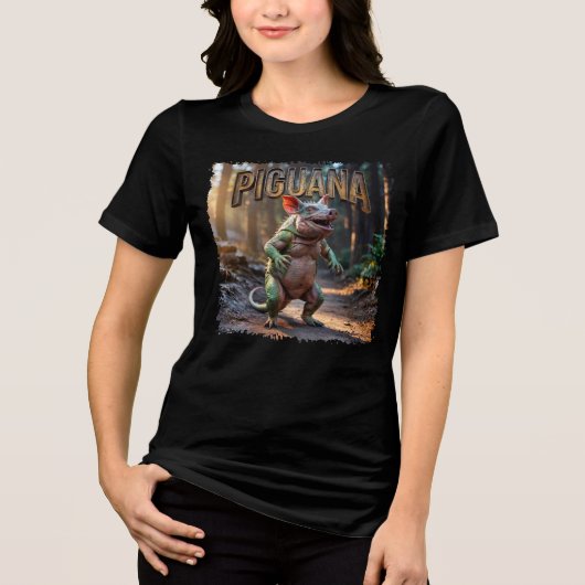 Piguana Photographic – Pig Iguana Scary Animal トライブレンドTシャツ (正面)