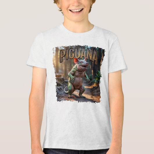 Piguana Photographic – Pig Iguana Scary Animal トライブレンドＴシャツ (正面)