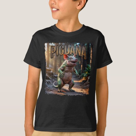 Piguana Photographic – Pig Iguana Scary Animal Tシャツ (正面)