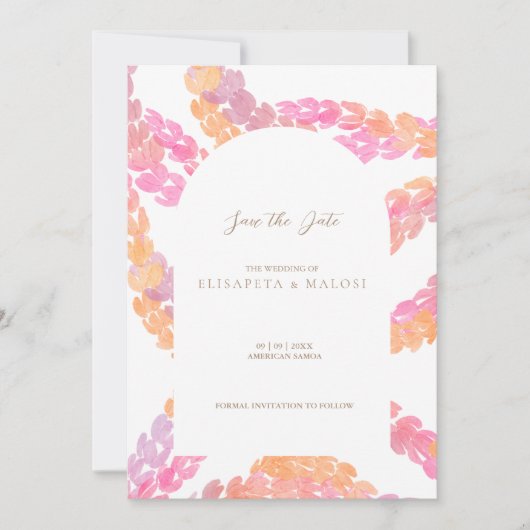 Pikake結婚式の日付を保存 招待状 (正面)