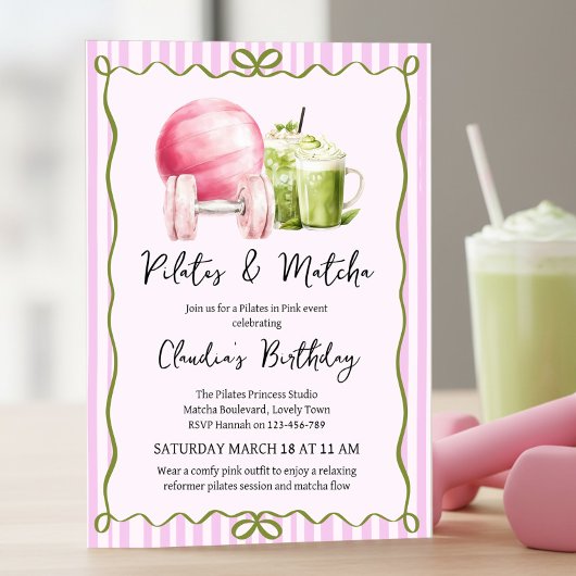Pilates and Matcha Any Age Wellness Birthday Party 招待状