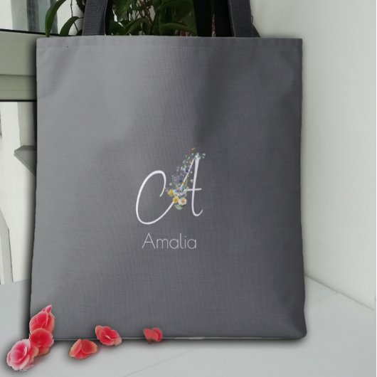 Pilates lover  Floral monogram watercolor  black トートバッグ