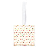 Pilates Reformer Santa Seamless Christmas Patterns キューブオーナメント (正面)