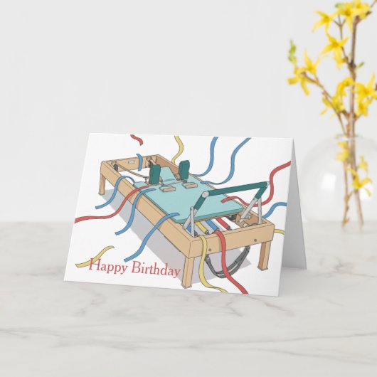 Pilates Reformer Streamer Birthday カード (黄色い花)