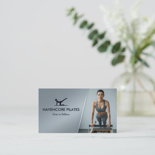 Pilates Studio Business | Modern Gray Barcode 名刺 (スタンド正面)