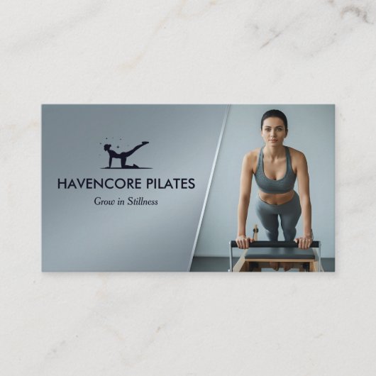 Pilates Studio Business | Modern Gray Barcode 名刺 (正面)