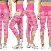 Pilates Yoga Pink Check Personalized Text カプリレギンス