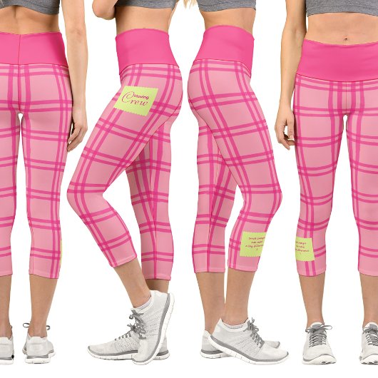 Pilates Yoga Pink Check Personalized Text カプリレギンス