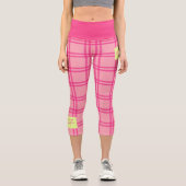 Pilates Yoga Pink Check Personalized Text カプリレギンス (正面)