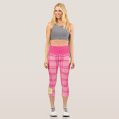 Pilates Yoga Pink Check Personalized Text カプリレギンス (正面)