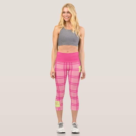 Pilates Yoga Pink Check Personalized Text カプリレギンス (正面)