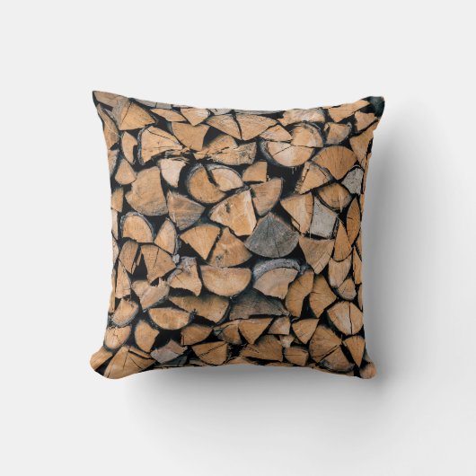 Pile of brown firewood クッション (正面)