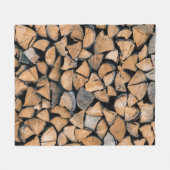 Pile of brown firewood フリースブランケット (正面(横))