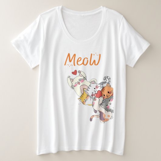 Pile of Purrs A Meow-ment of Love Cat Cuddles & He プラスサイズTシャツ (デザイン正面)