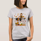 Pilgrim Boy Riding Cow Thanksgiving Pilgrim Boy Tシャツ (正面)