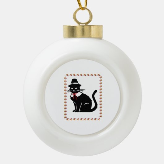 Pilgrim CatオーバーサイズTシャツ セラミックボールオーナメント (正面)