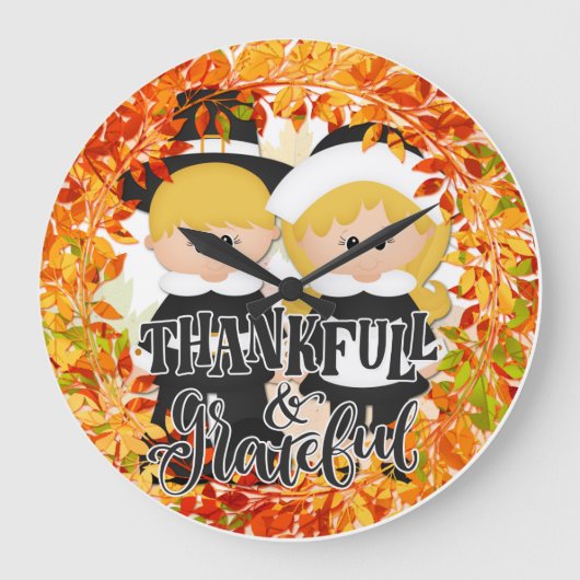 Pilgrim Couple – 感謝と感謝 ラージ壁時計 (正面)