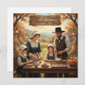 Pilgrim Family Making Thanksgiving Cookies  シーズンカード (正面/裏面)