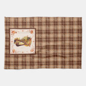 Pilgrim Girl on Plaid Thanksgiving キッチンタオル (横)