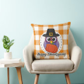 Pilgrim Owl on Orange Plaid - Happy Thanksgiving クッション (椅子)