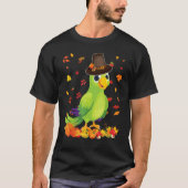 Pilgrim Parrot Happy Thanksgiving Thankful Pumpkin Tシャツ (正面)