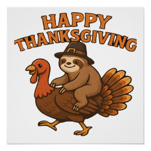 Pilgrim Sloth on Turkey Thanksgiving Classic T-Shi ポスター (正面)