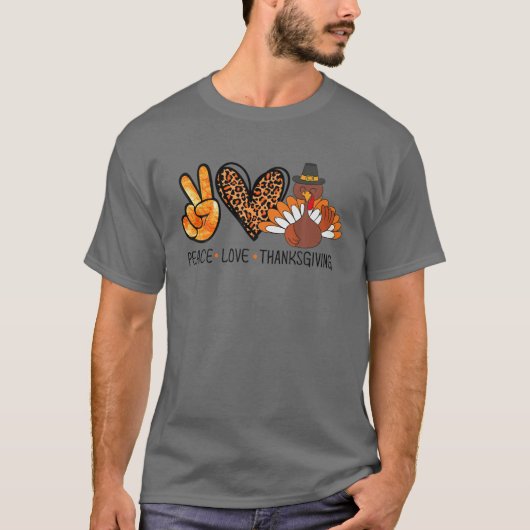 Pilgrim Turkey Peace Love Thanksgiving Funny Thank Tシャツ (正面)