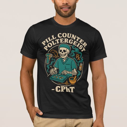 Pill Counter Poltergeist CPhT Pharmacy Halloween Tシャツ (正面)