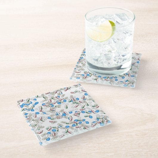Pill Sprinkles Pattern ガラスコースター (アングル)
