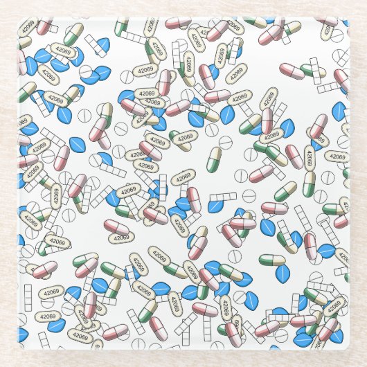 Pill Sprinkles Pattern ガラスコースター (正面)