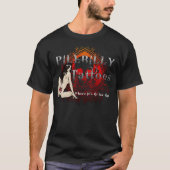 Pillbillyのブランドの入れ墨の黒 Tシャツ (正面)