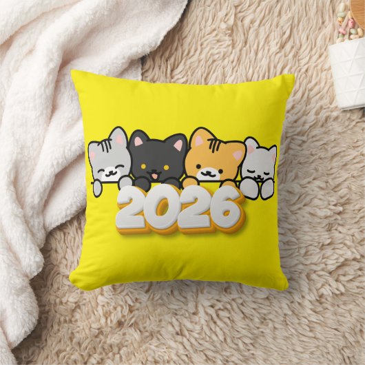 Pillow Adorable Cats 2026 New Year クッション (ブランケット)