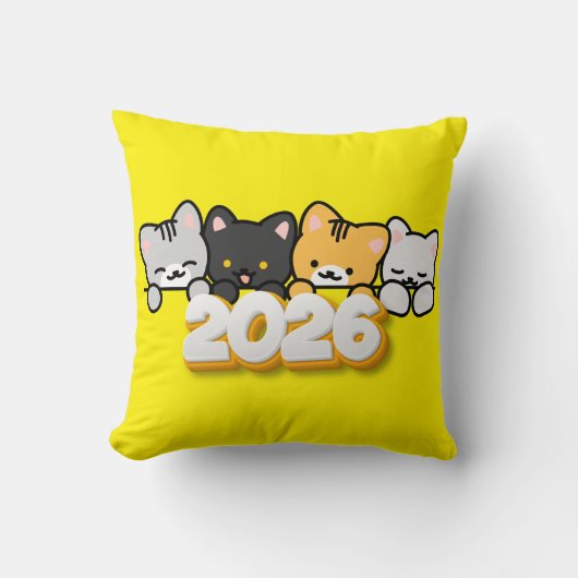 Pillow Adorable Cats 2026 New Year クッション (正面)