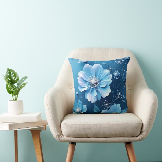 Pillow Blue flowers クッション (椅子)