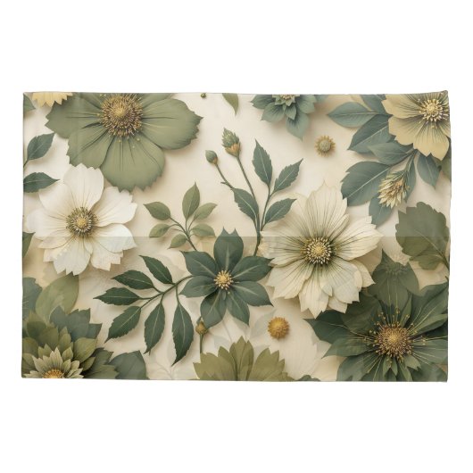 Pillow case green flowers pattern  枕カバー (裏面-左)