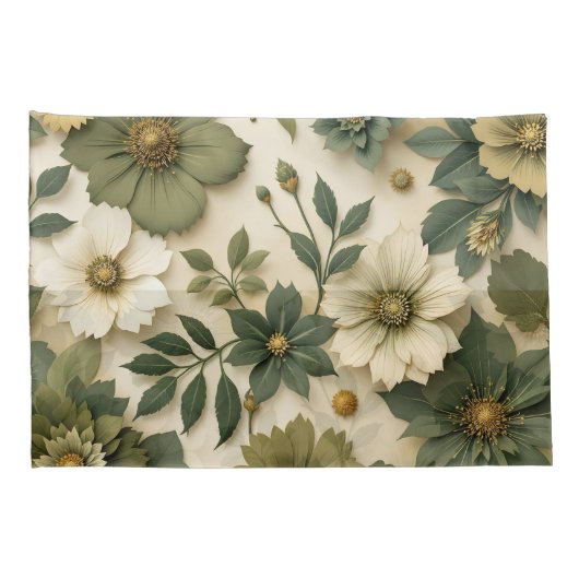 Pillow case green flowers pattern  枕カバー (裏面-右)