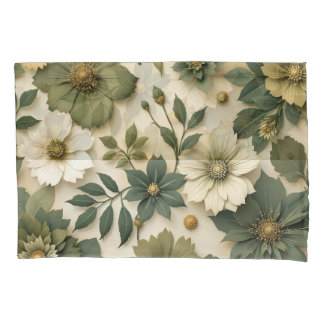 Pillow case green flowers pattern  枕カバー