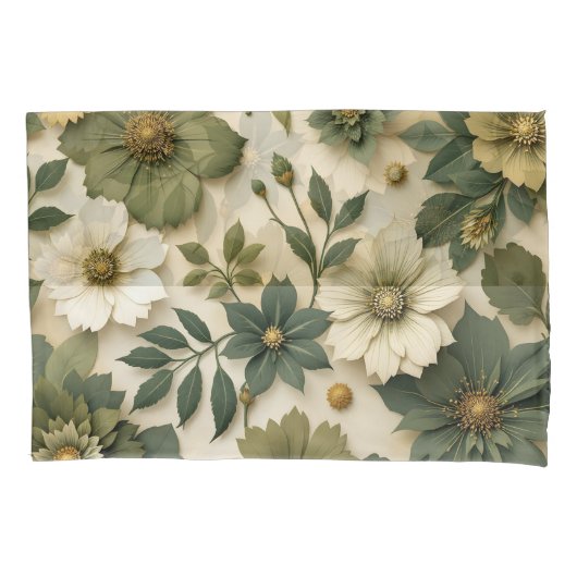 Pillow case green flowers pattern  枕カバー (正面左)