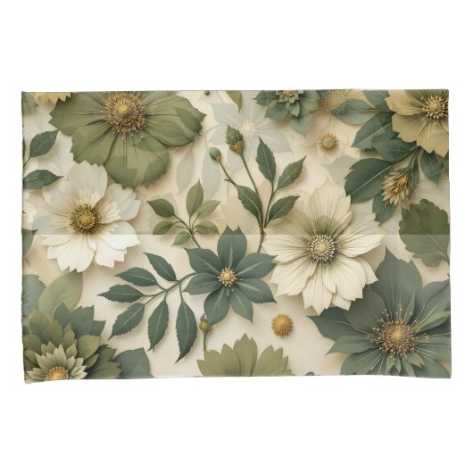 Pillow case green flowers pattern  枕カバー (正面右)