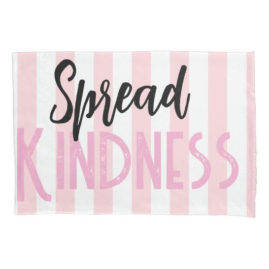Pillow Case Stripe White and Pink Spread Kindness 枕カバー (正面)