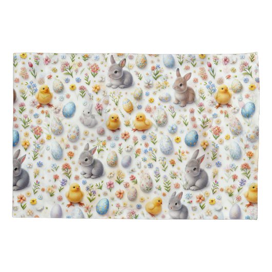 Pillow Cases – Bunnies, Eggs, Chicks & Spring Deco 枕カバー (裏面-左)