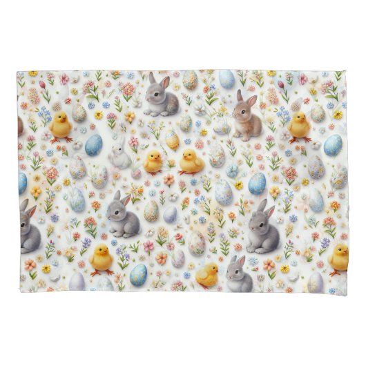 Pillow Cases – Bunnies, Eggs, Chicks & Spring Deco 枕カバー (正面左)