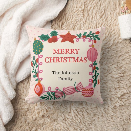 Pillow Custom Family Name | Pink Doodle Ornaments クッション (ブランケット)