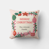 Pillow Custom Family Name | Pink Doodle Ornaments クッション (正面)