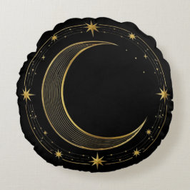 Pillow Round Luxury Black Gold Celestial Moon ラウンドクッション