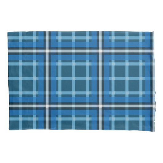 Pillowcase Blue Tartan Plaid Check Pattern 枕カバー (正面)