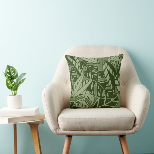 PillowTropical Summer Foliage Texture - Moss Green クッション (椅子)