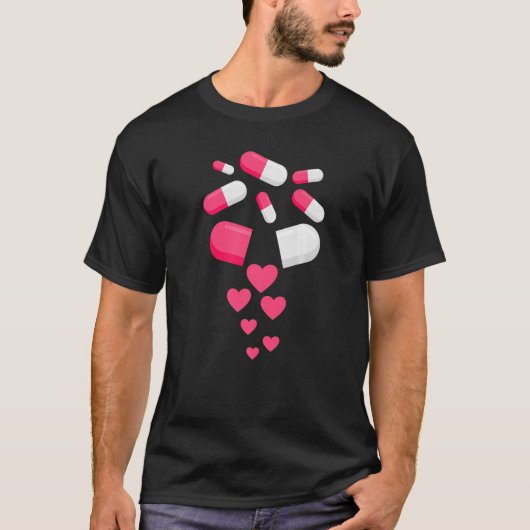 Pills Heart Valentine's Day Hearts Medicine Pharma Tシャツ (正面)