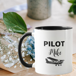 PILOT テキストと飛行機のモダンデザイン 名入れギフト マグカップ